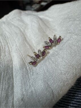 Vintage 14K Gold Marquise Ruby & Diamond Cluster Earring Set Left Right no backs